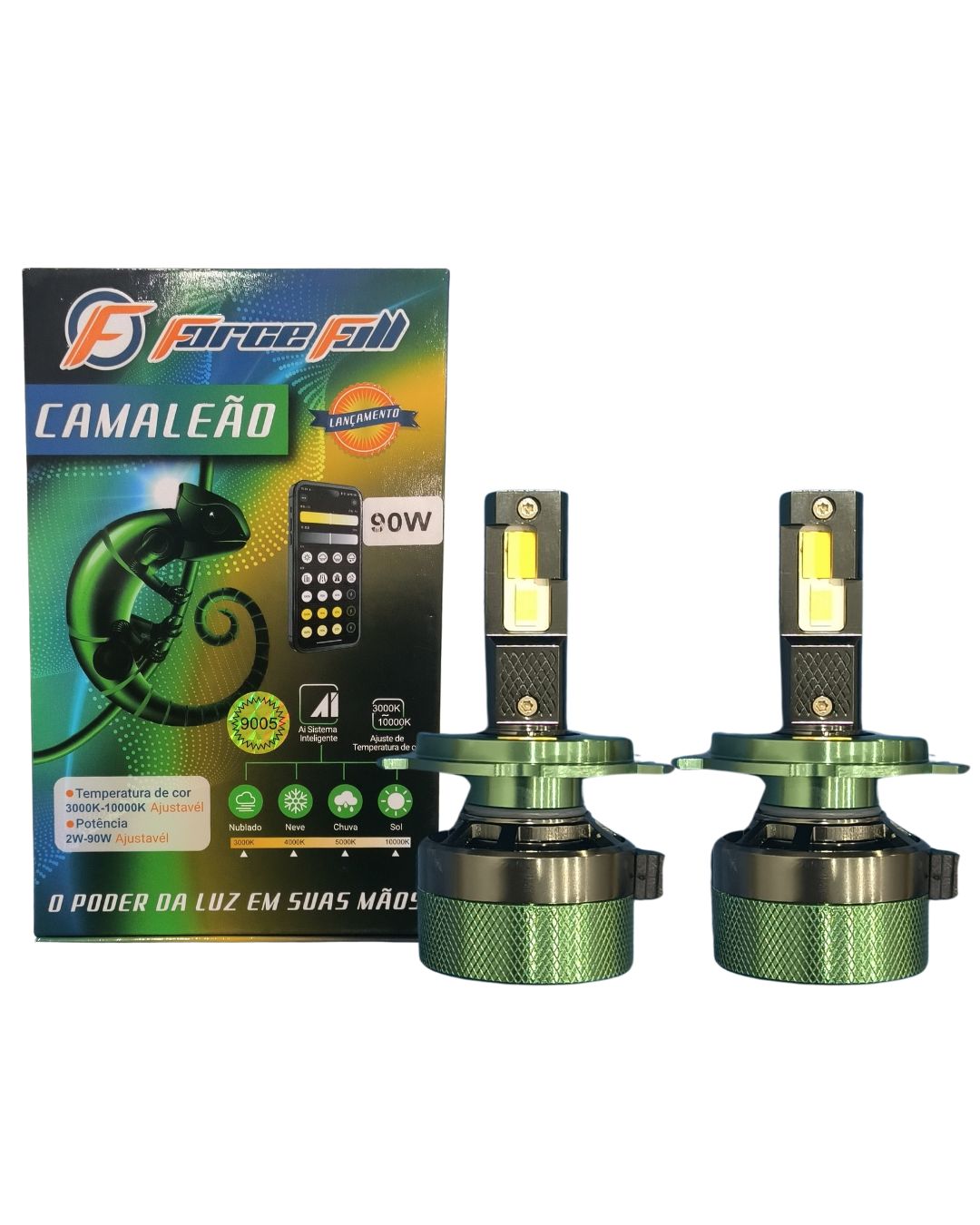 Lampada led camaleão 3000 10000k ajustavel h4 180w par 12v Force full